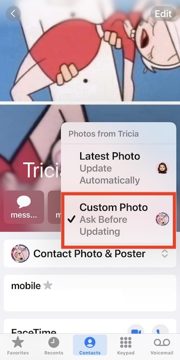 Choosing the Custom Photo on Other Contacts Posters