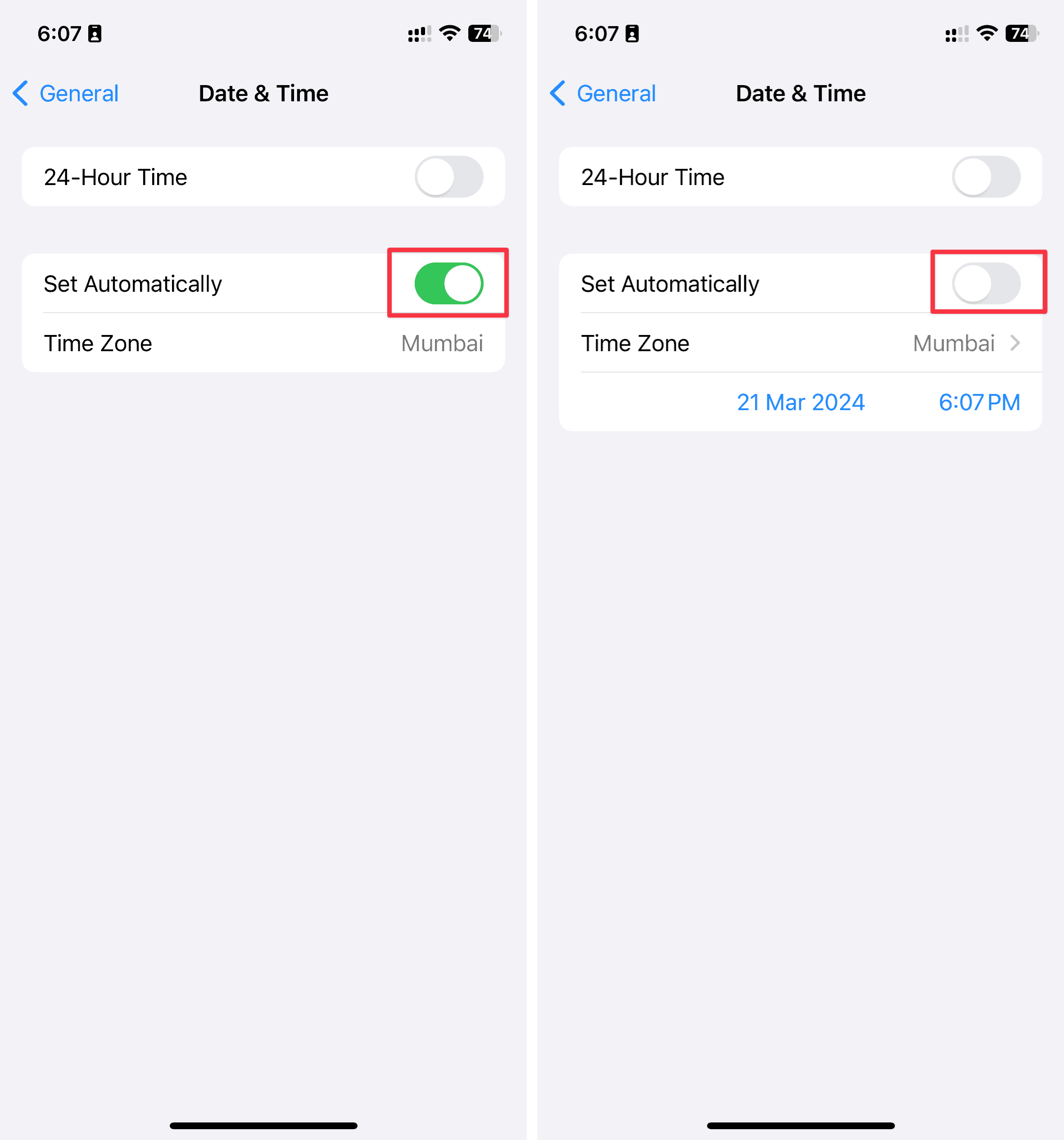 Disabling and enabling Automatic Date and Time in iPhone