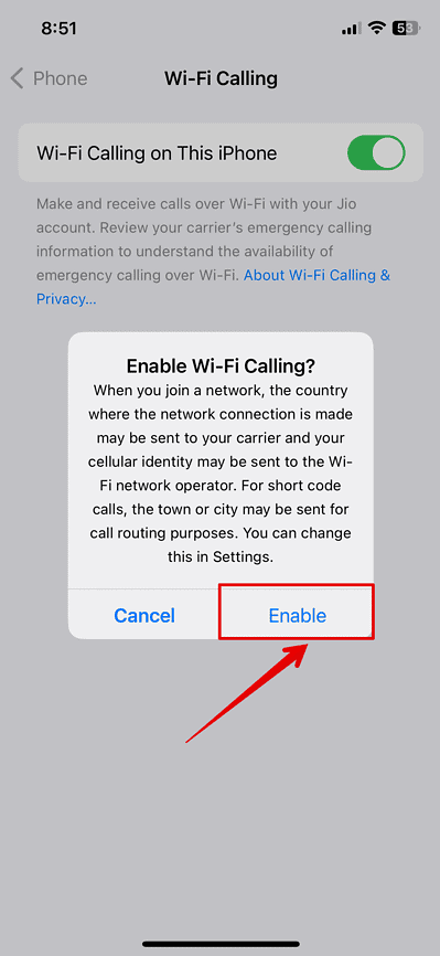 Enable Wifi calling