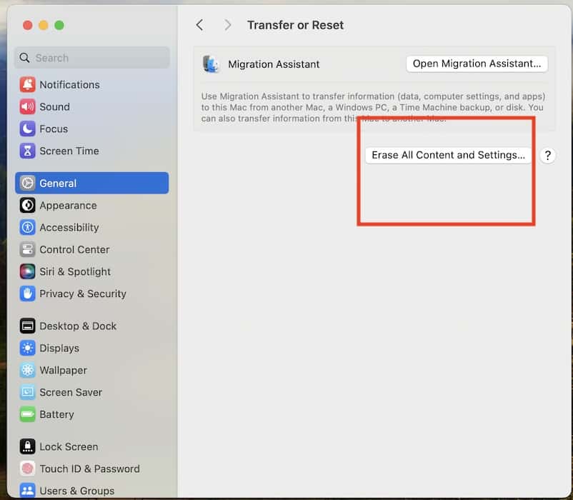 Erase All Content Settings on Mac for Factory Reset