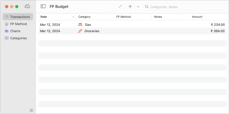 FP Budget Checkbook app for Mac