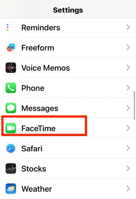 FaceTime Section on iOS Settings