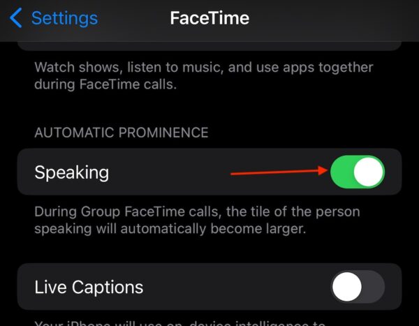 FaceTime Self View Window Large Disable Speaking
