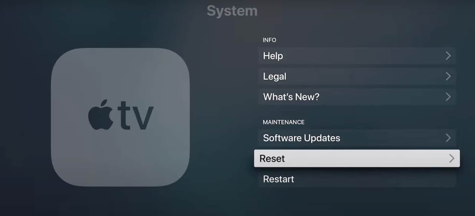 Clicking Factory Reset on Apple TV