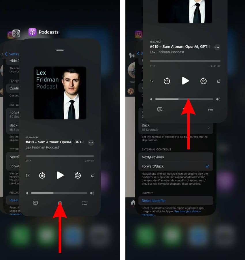 Force Quit Apple Podcasts on iPhone