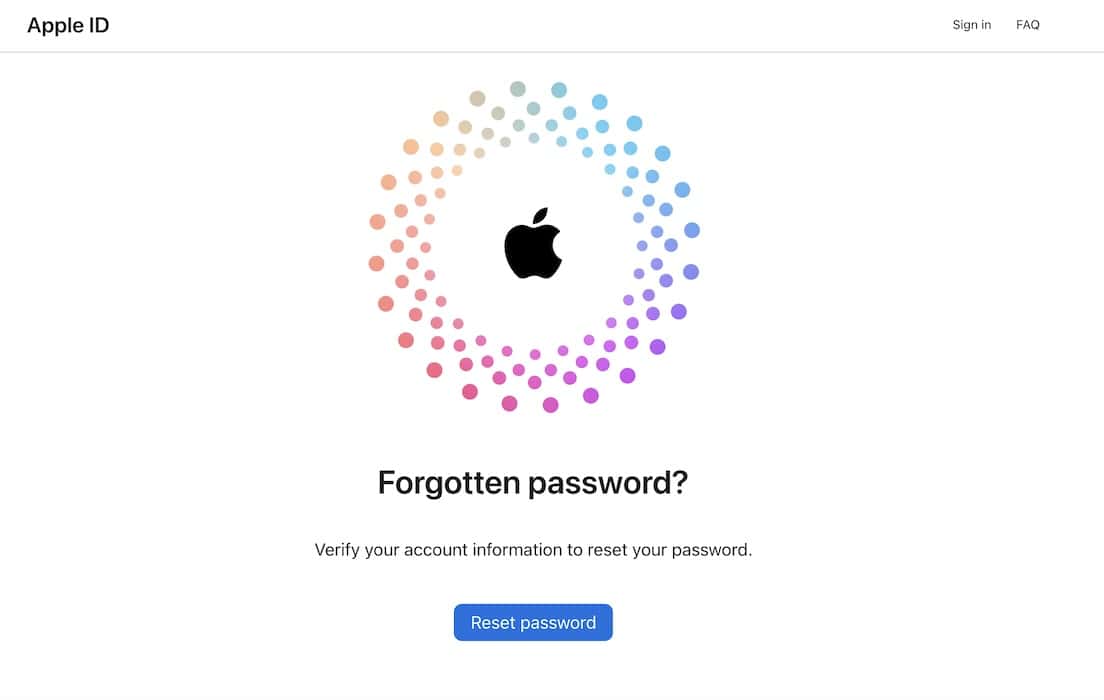 Selecting Reset Password on Apple ID Website Forgot Password