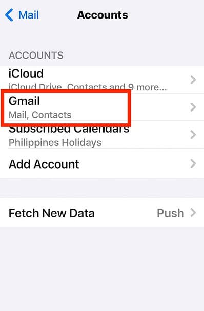 Opening Gmail in Mail App Settings