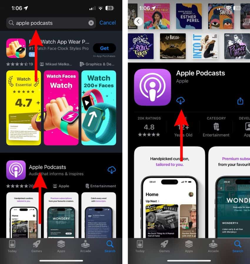 Install Apple Podcasts app on iPhone