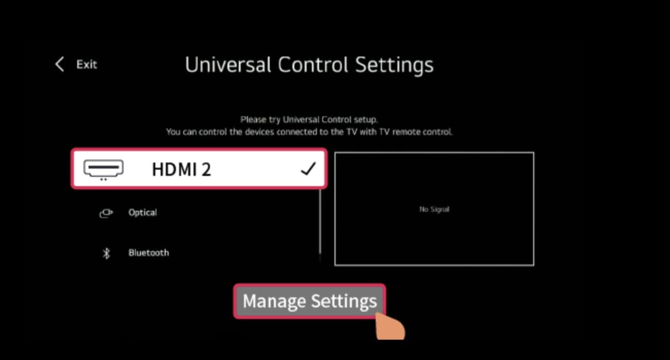 Clicking the Manage Settings Button on an LG TV