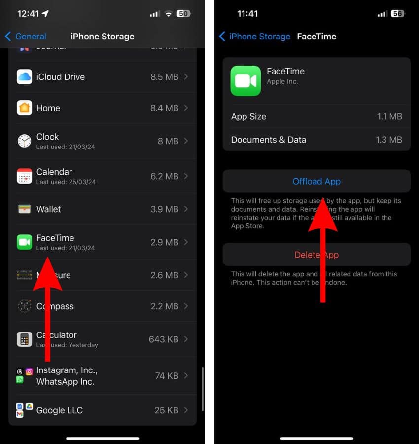 Offload FaceTime app To Fix Choose Another Phone Number or Email Address Issue 