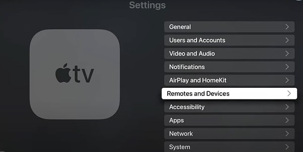 Clicking the Remotes and Devices Apple TV Settings