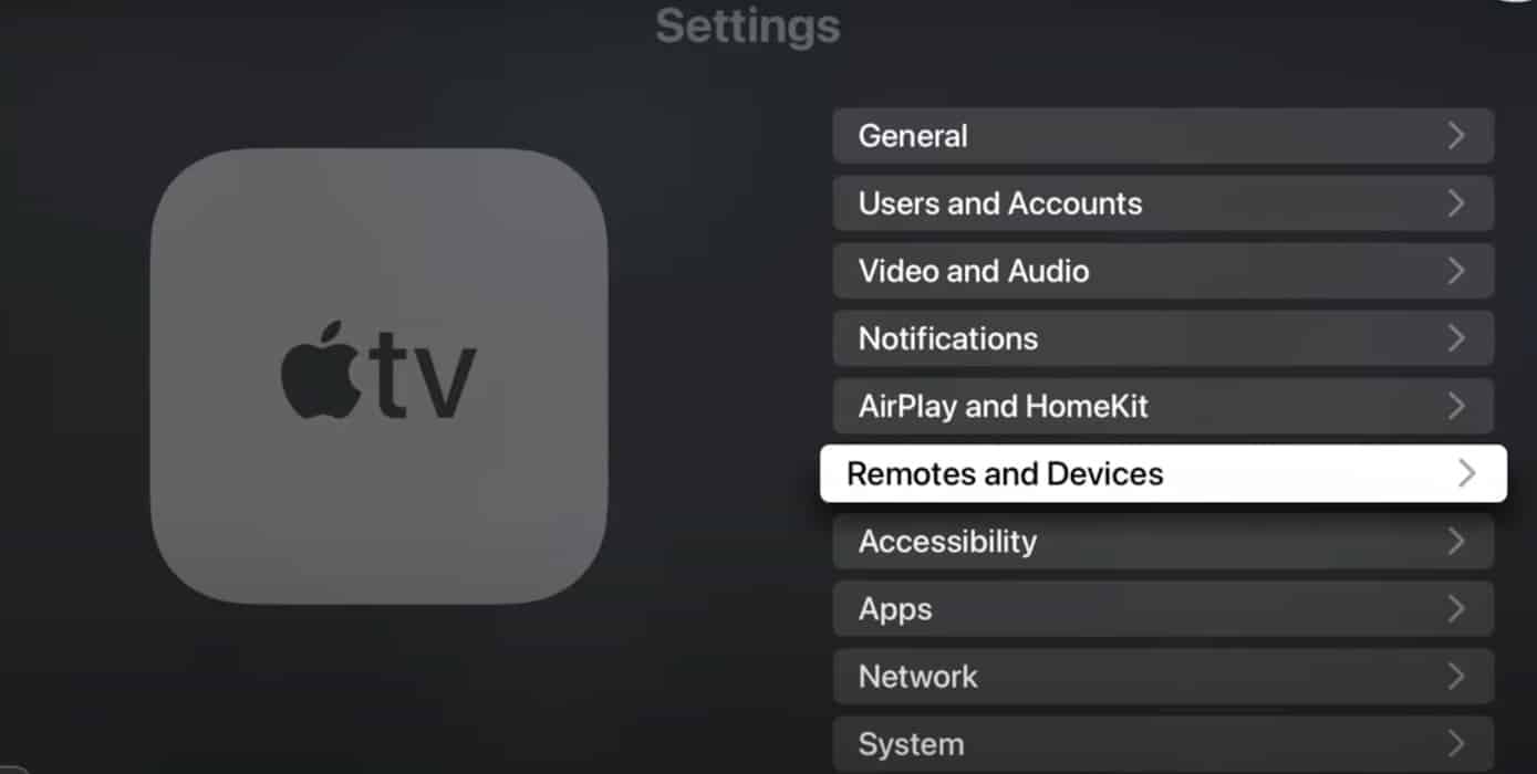 Clicking the Remotes and Devices Apple TV Settings