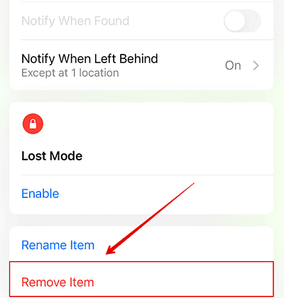 Remove the AirTag from iPhone