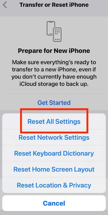 Reset All Settings on iOS Device