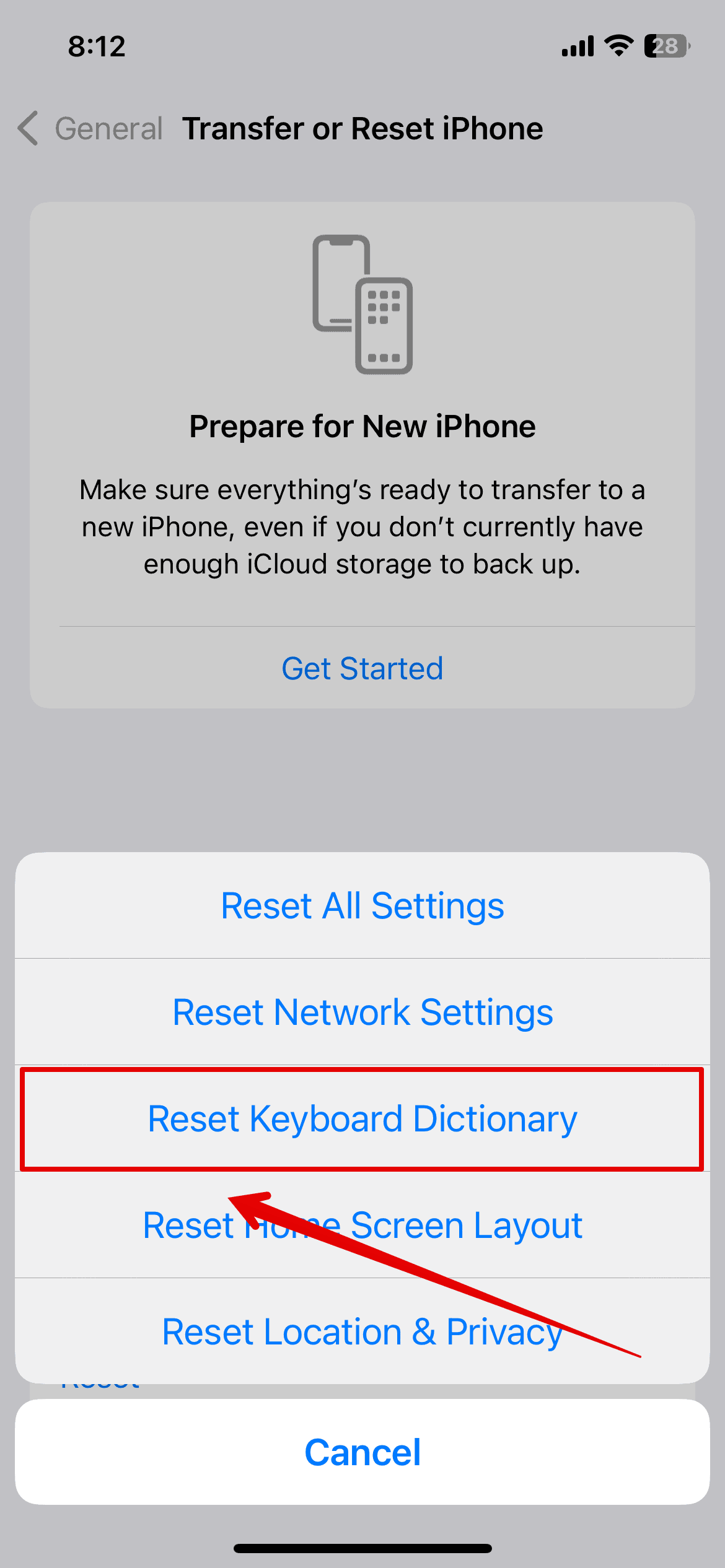 Reset Keyboard Dictionary