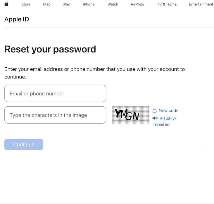 Reset Your Password on Apple ID iCloud Website