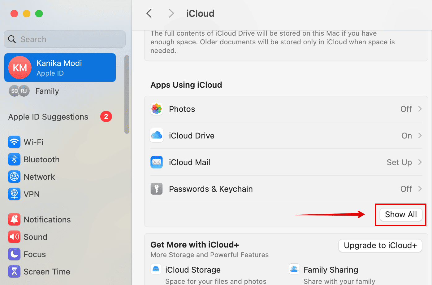 Select Show All under iCloud