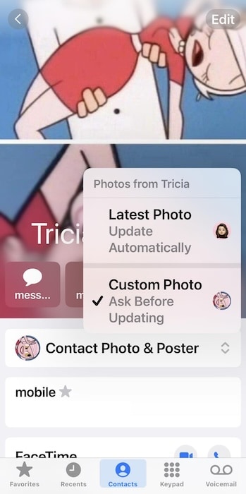 Clicking to Set Contact Poster of Other Contacts to Update