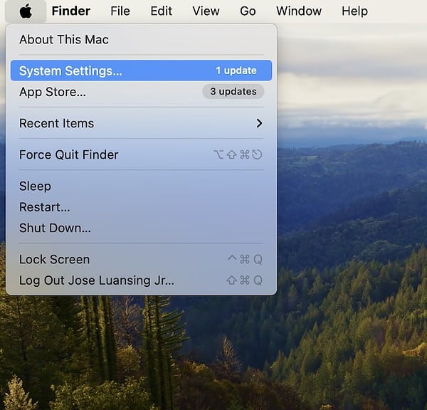System Settings Option on Mac Menu Bar
