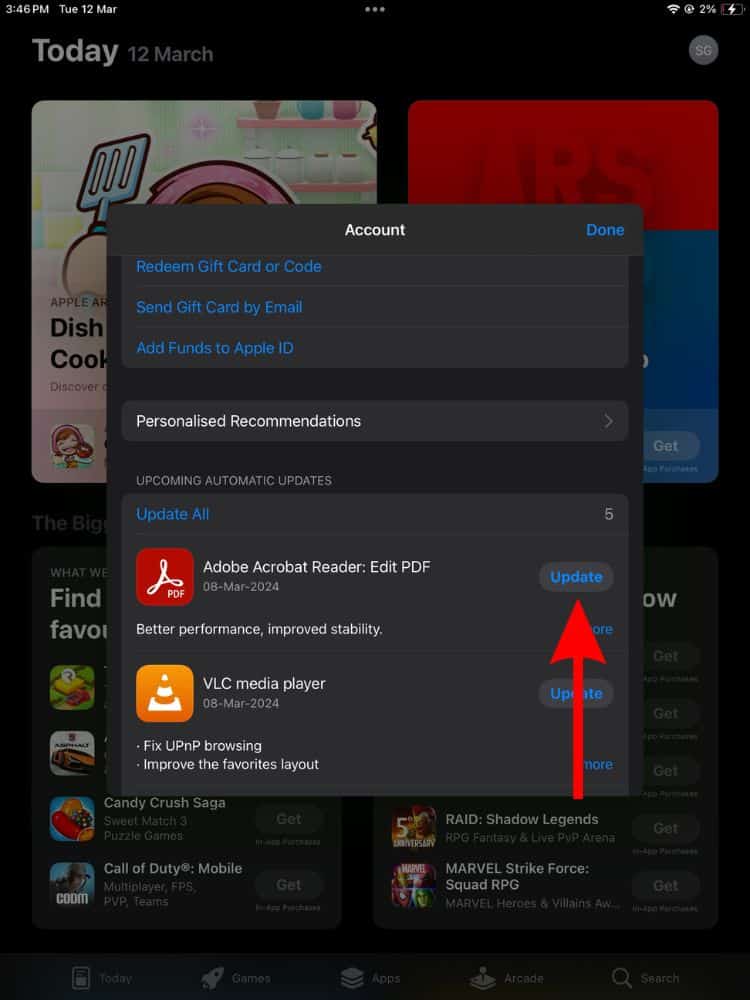 Tap the Update button to update an app and Fix the Calibrate Screen Pop-Up
