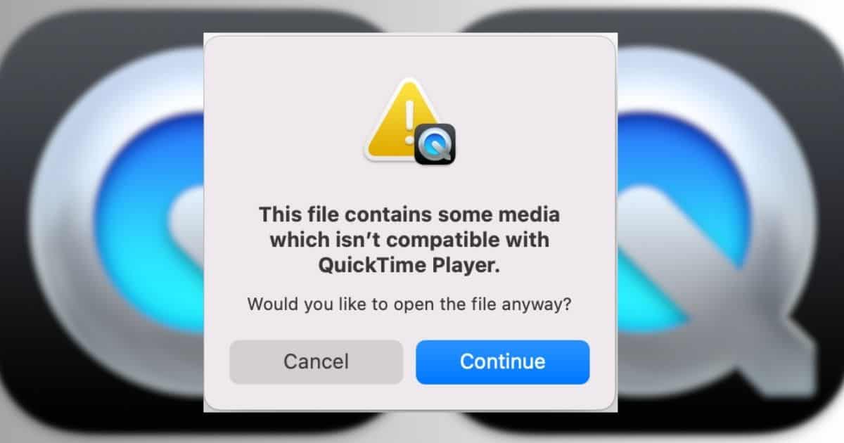 Text This File Isn’t Compatible QuickTime Player on Mac Over QuickTime Logo