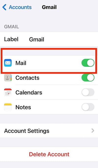 Clicking the Toggle Button for Mail App