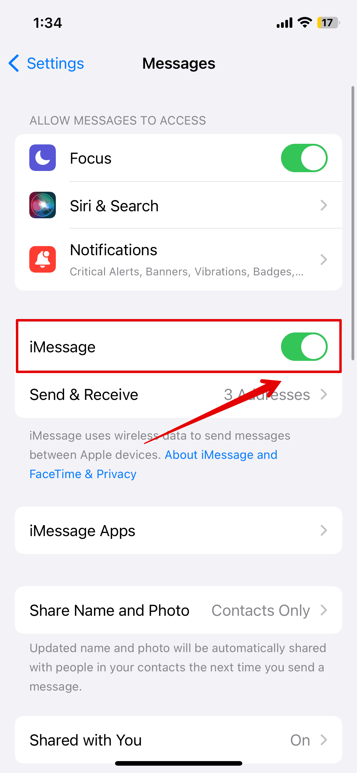 Turn off iMessages