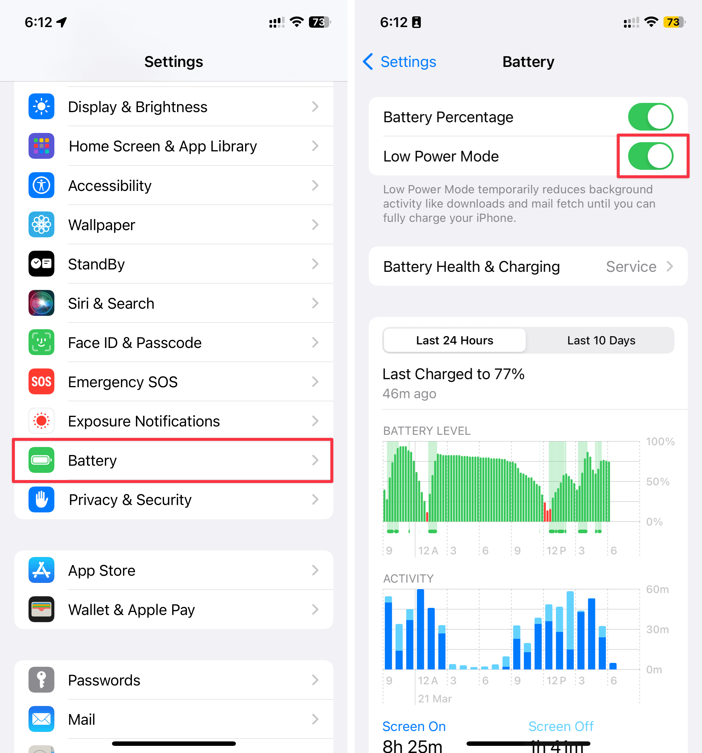 Turning off Low Power Mode from Settings in iPhone