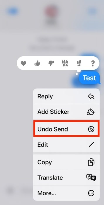 Clicking Undo Send on iMessage