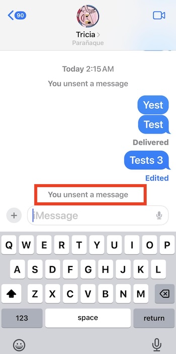 Prompt Saying that I Unsent a Message on iMessage