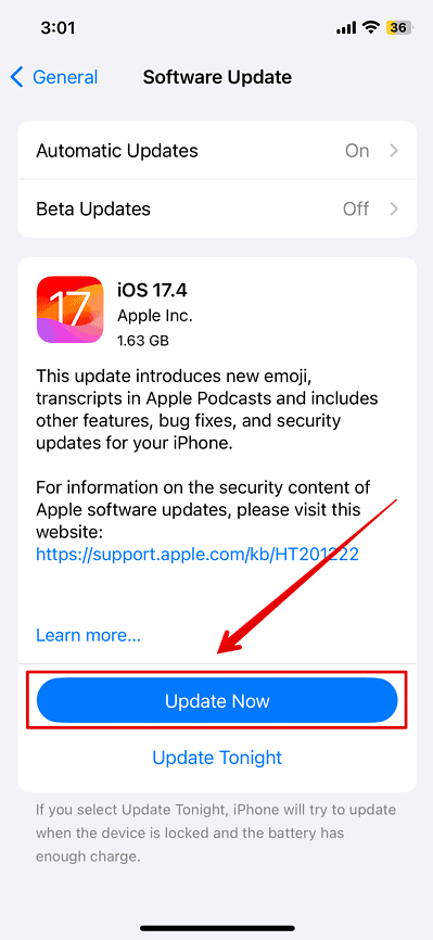 Update iPhone 17.4