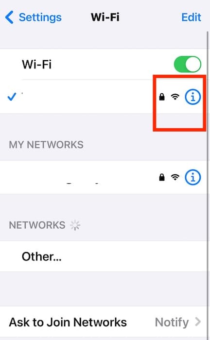 The Information Icon on Wi-Fi Network Name