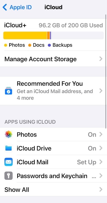 iCloud Account Available Storage