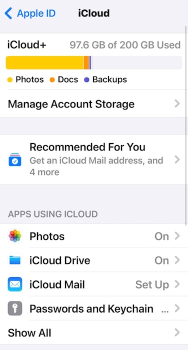 Checking the Available Space on iCloud Storage