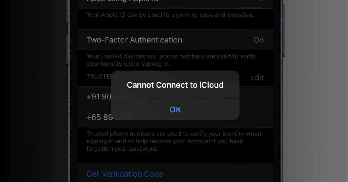 Cannot Connect to iCloud Error on iPhone Screen