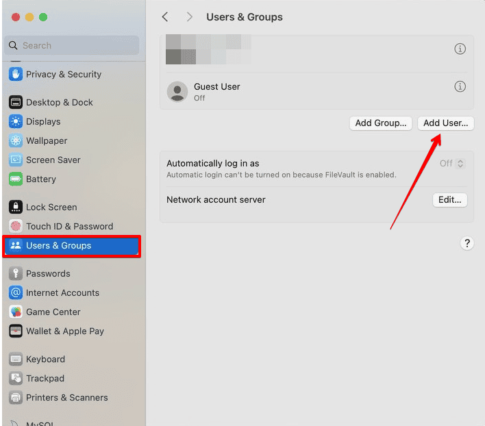Add User in Users & Groups