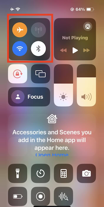 Selecting Airplane Mode Control Center iPhone