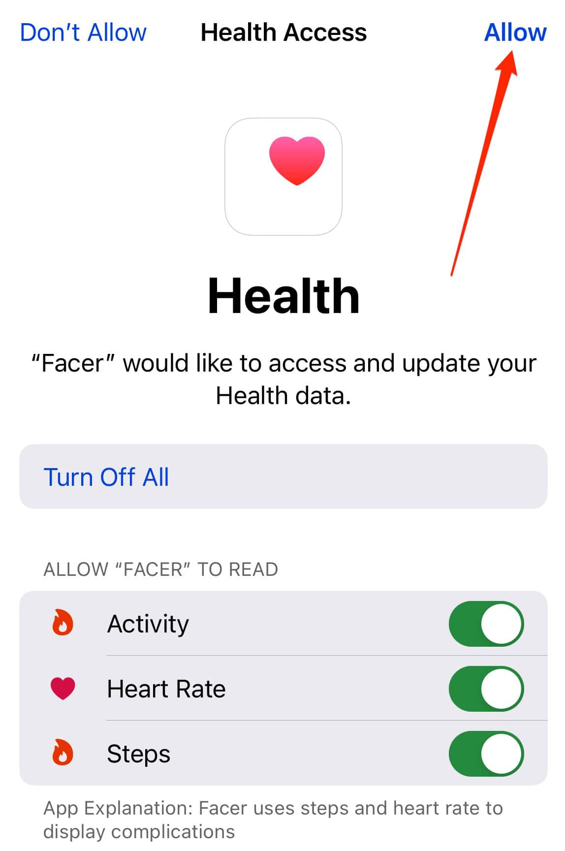 Enable Access to Facer via the Health app