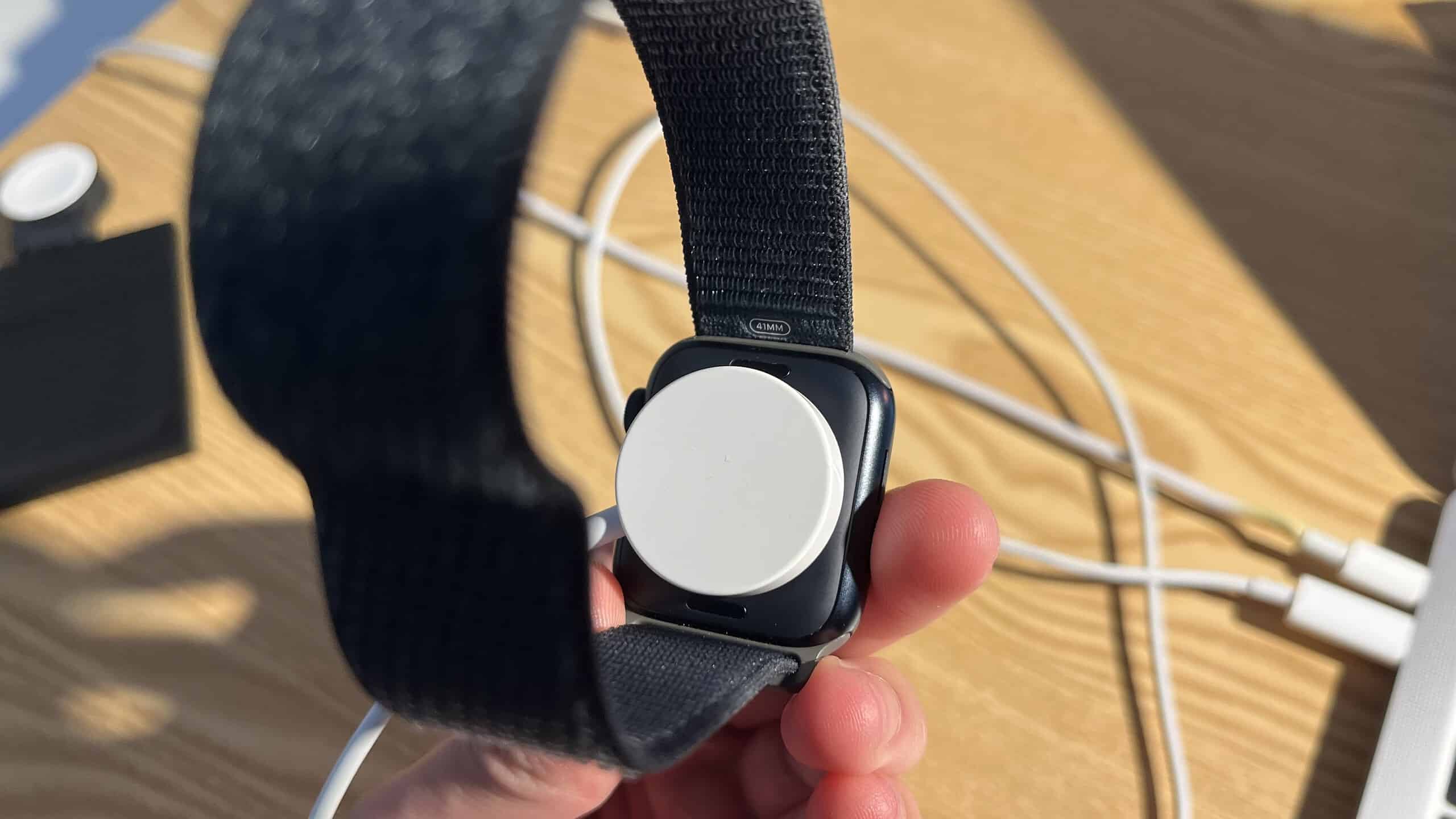 What the back of an Apple Watch looks like when it's charging