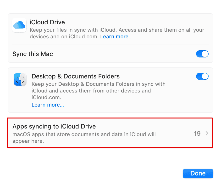 Apps syncing to icloud drive