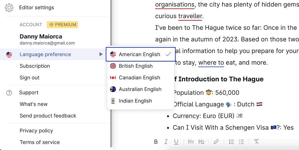 Trying to Change the-Language-Grammarly