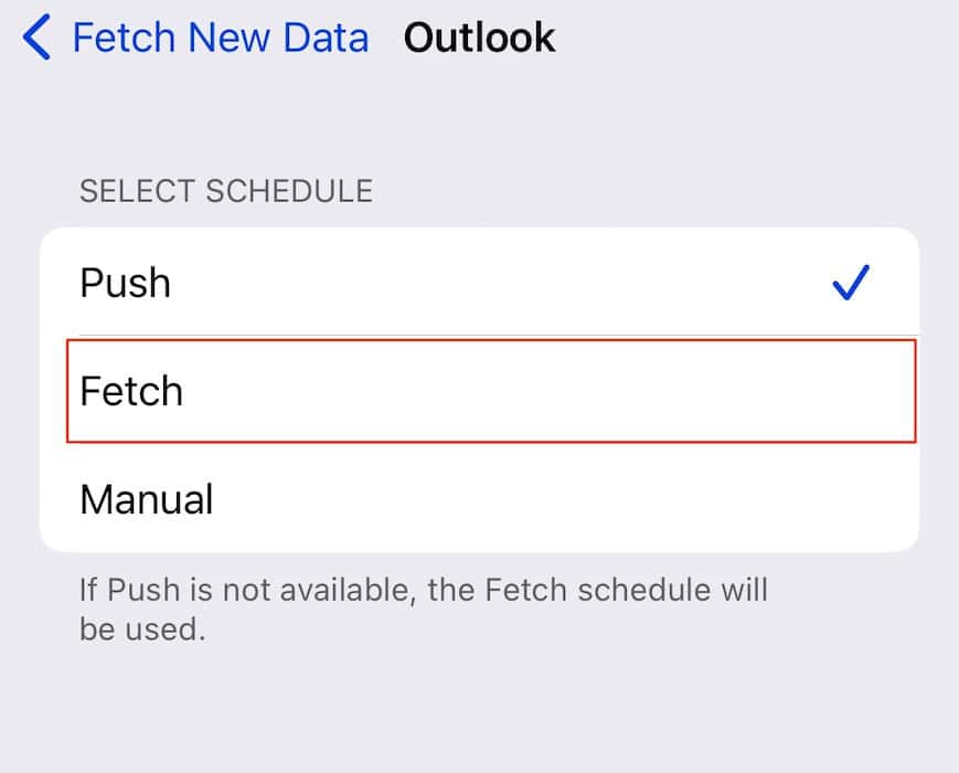 Change your Mail account data to Fetch in iOS