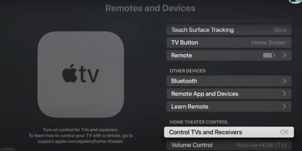 Clicking Control TVs and Receivers on Apple TV
