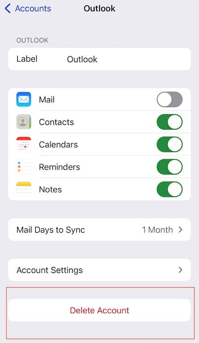 Remove your email account in the iOS Mail app