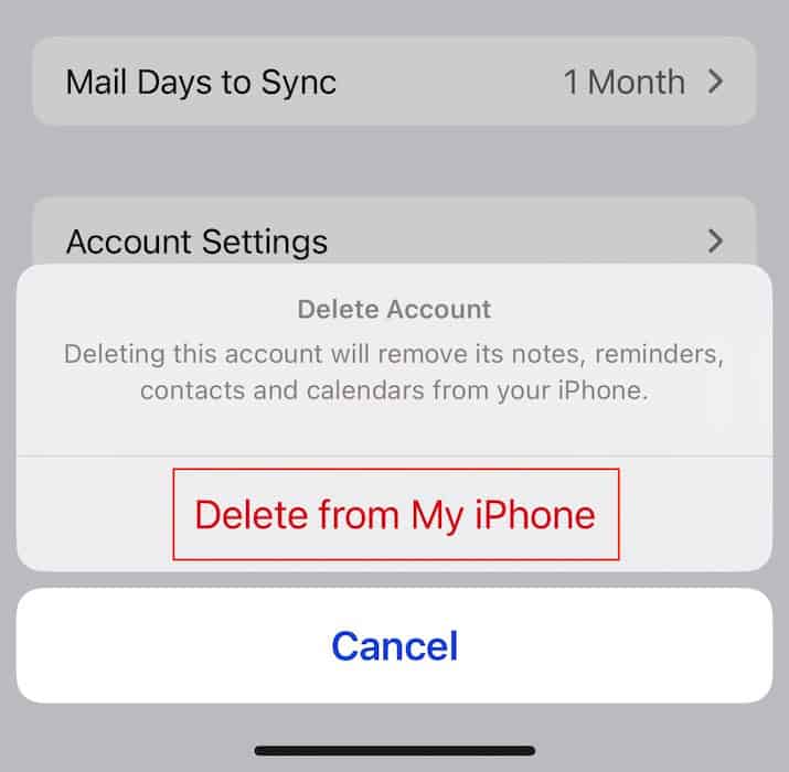 Select Delete from My iPhone in the Mail app