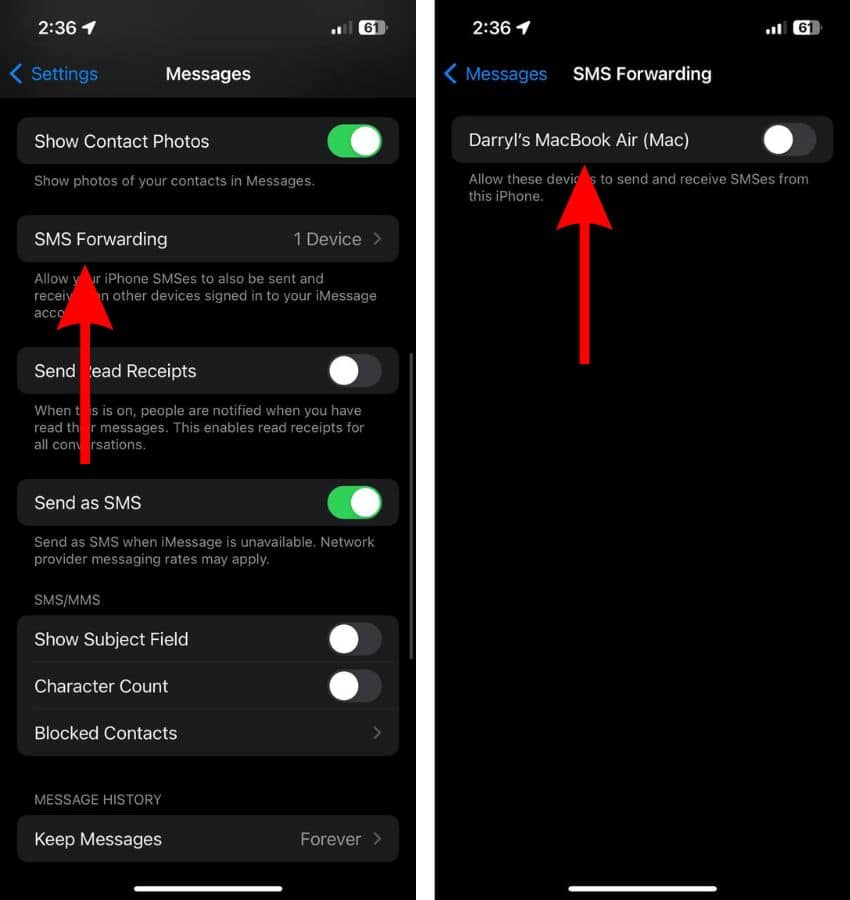 Disable SMS Forwarding in Messages To Fix iMessage Notification Sound Not Working