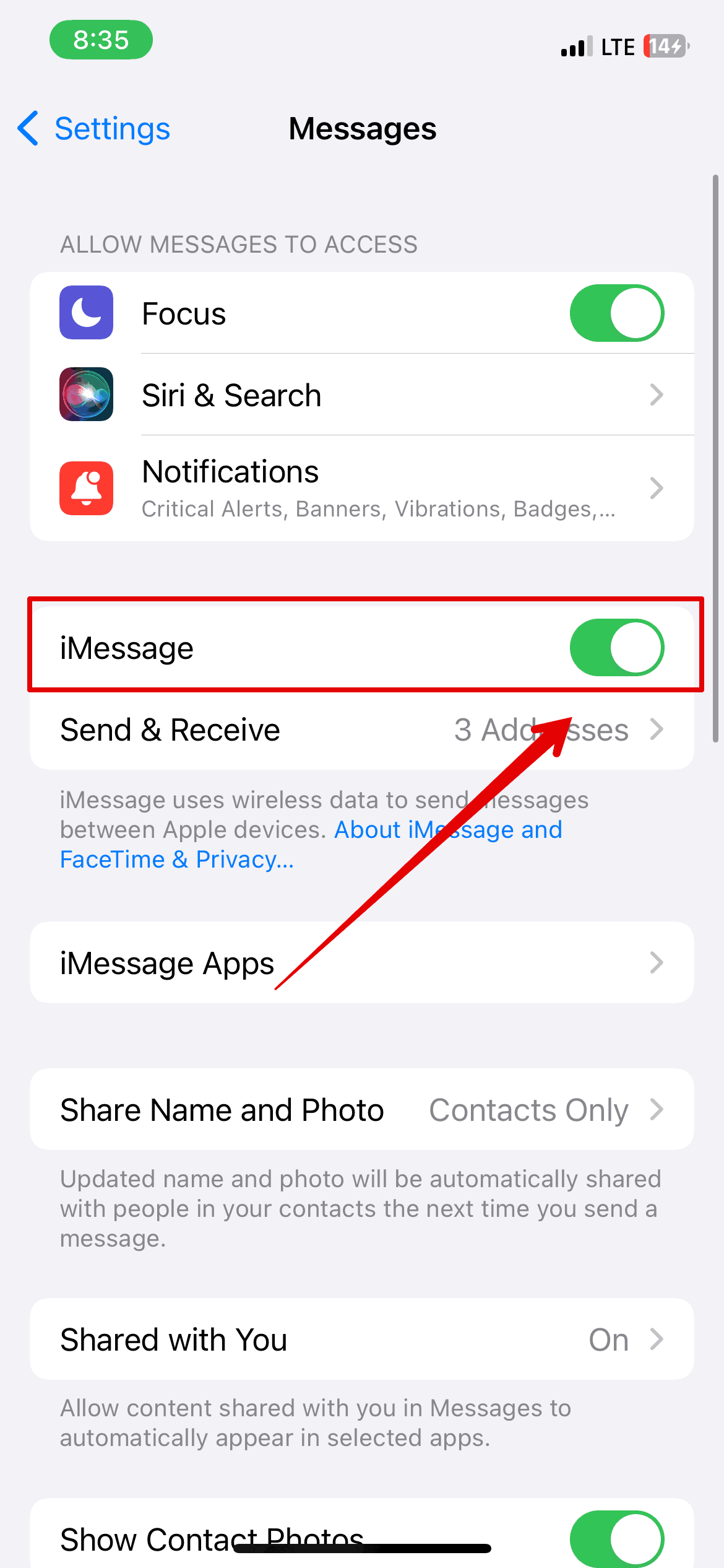 Disable iMessage