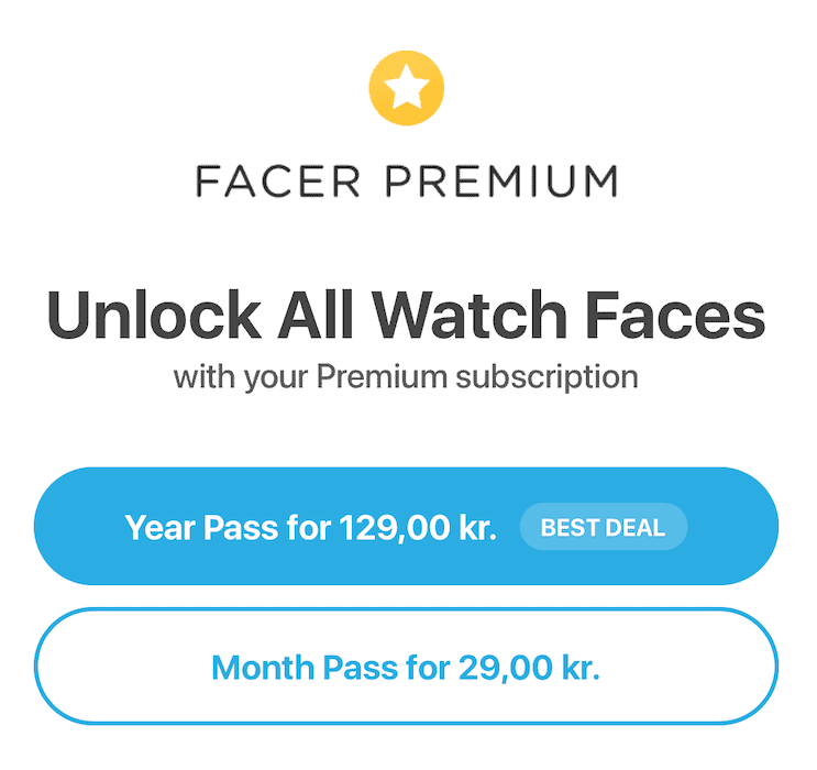 Facer Premium Pricing on iOS App