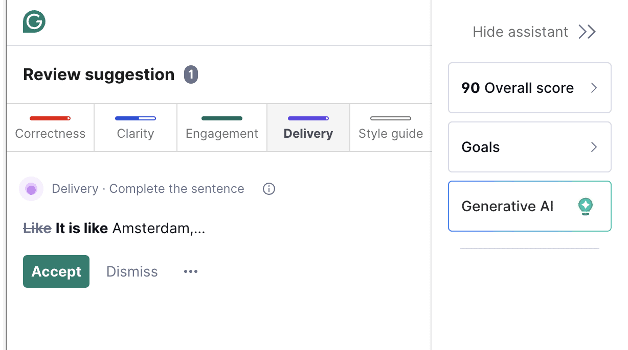 the delivery tool in grammarly