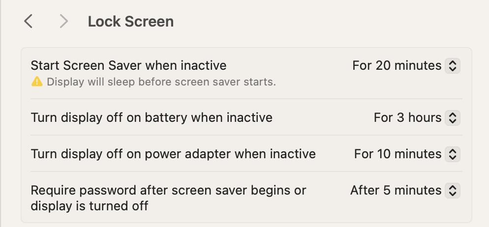 Lock Screen Settings on a Mac's System Settings